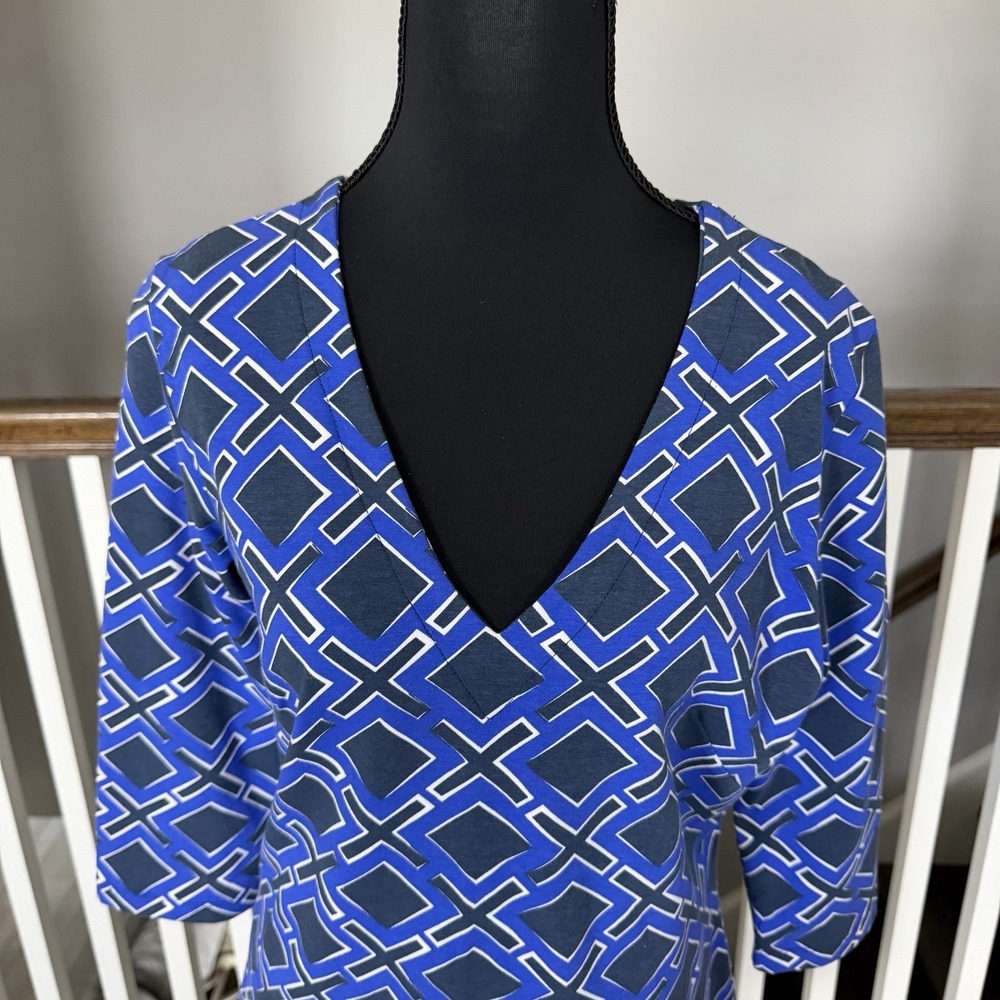 MAHI GOLD Womens Blue 3/4 Sleeve V-Neck Dress Large Preppy  Office Travel Resort - Picture 2 of 9
